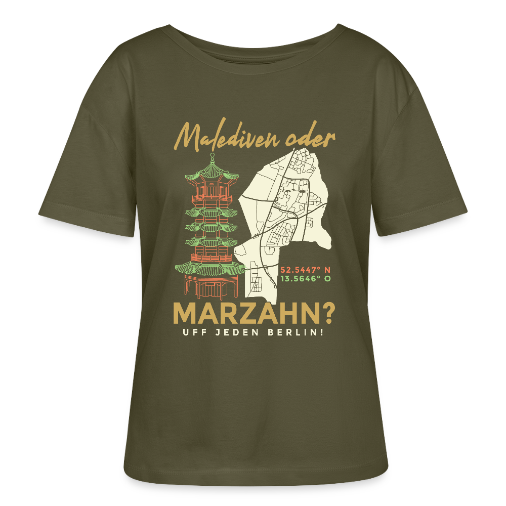 Malediven oder Marzahn - Relaxed Rundhals Frauen Bio-T-Shirt - Khaki