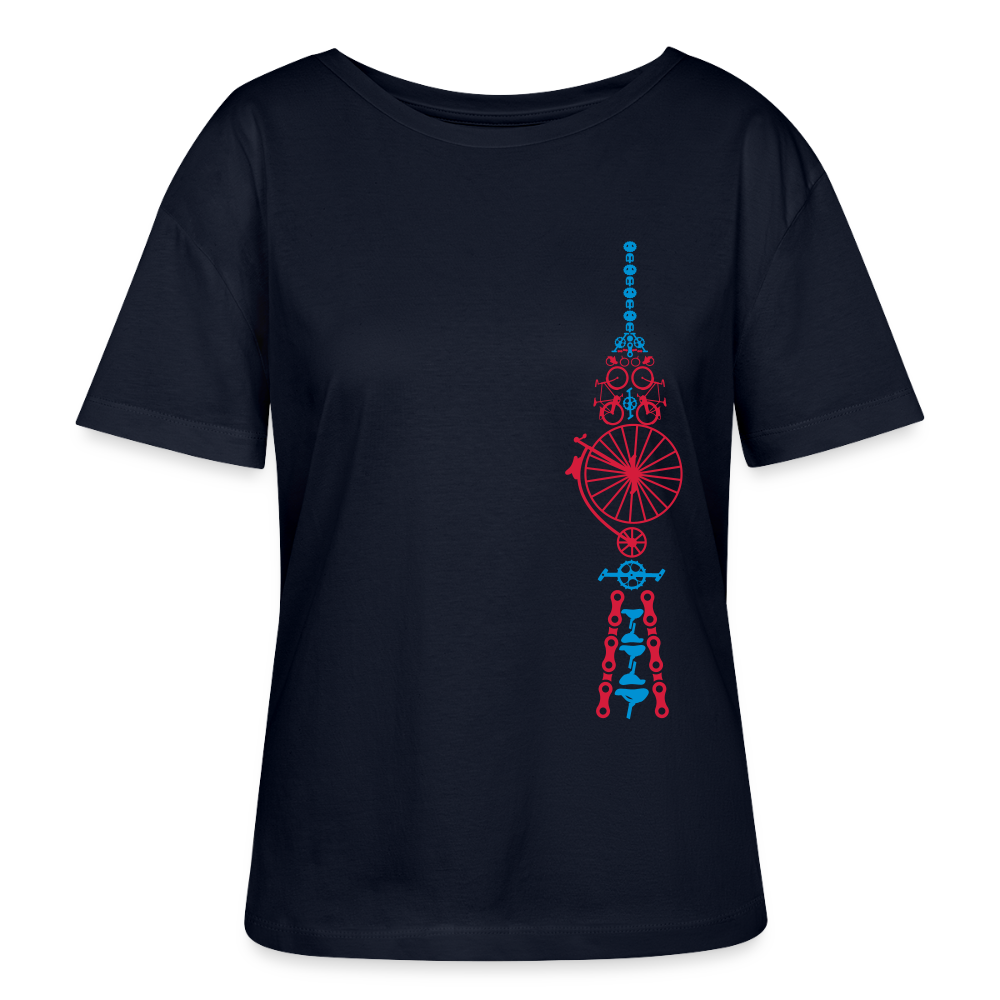 Fernsehturm der Fahrräder - Relaxed Rundhals Frauen Bio-T-Shirt - Navy