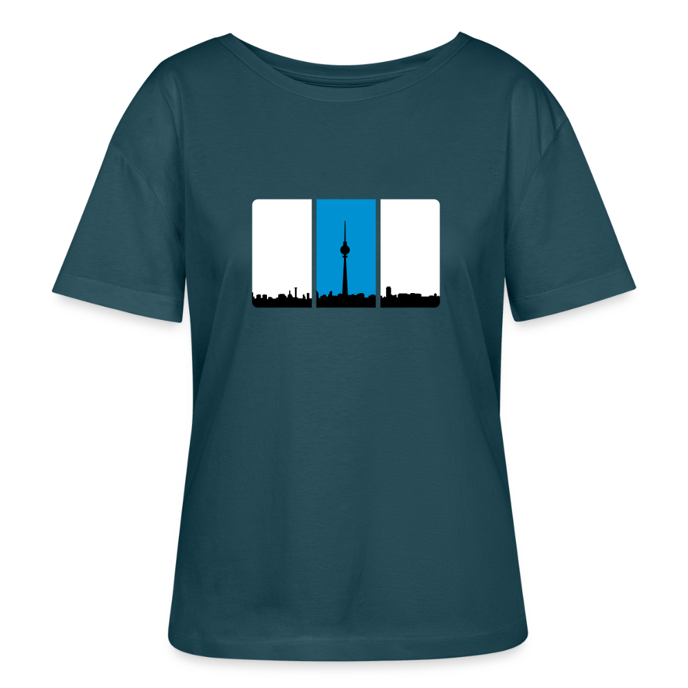 Berliner Skyline in Streifen - Relaxed Rundhals Frauen Bio-T-Shirt - Dunkles Petrol