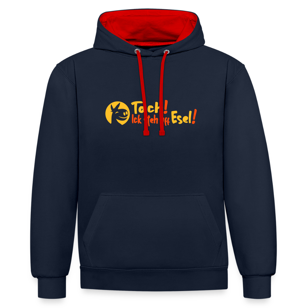 Tach! Ick steh uff Esel! - Kontrast Hoodie - Navy/Rot