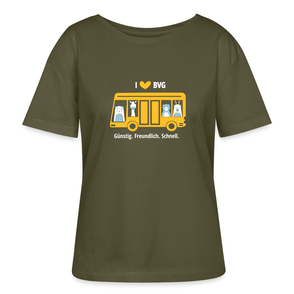 I love BVG - Relaxed Rundhals Frauen Bio-T-Shirt - Khaki