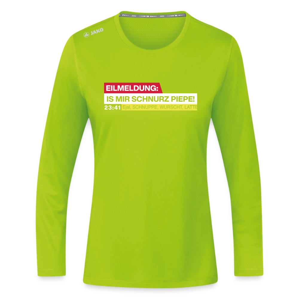 Eilmeldung: Is mir Schnurz Piepe! - Frauen Sport Langarmshirt - Neongrün