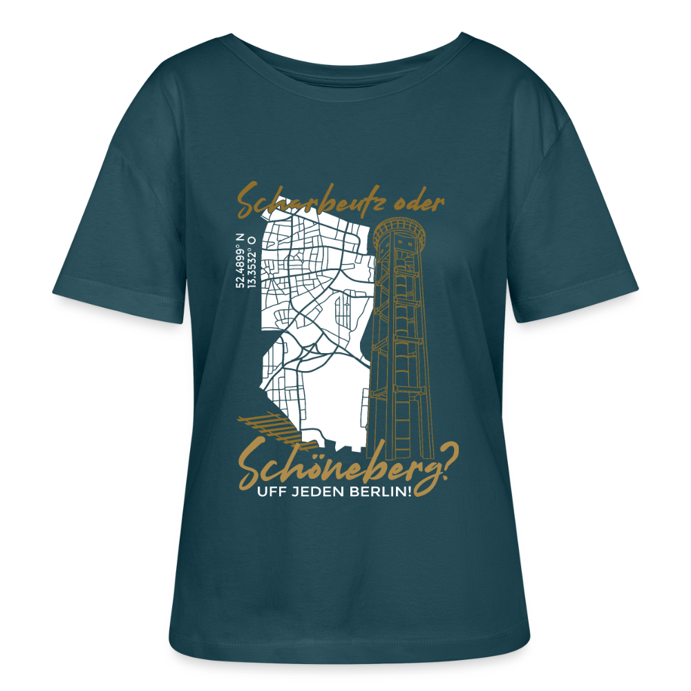 Scharbeutz oder Schöneberg - Relaxed Rundhals Frauen Bio-T-Shirt - Dunkles Petrol
