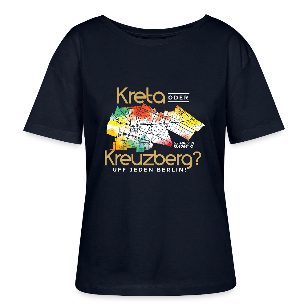 Kreta oder Kreuzberg - Relaxed Rundhals Frauen Bio-T-Shirt - Navy