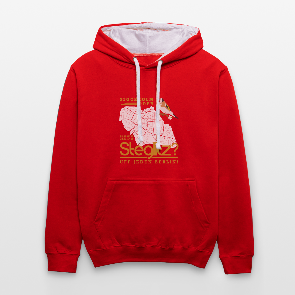 Stockholm oder Steglitz - Kontrast Hoodie - Rot/Weiß