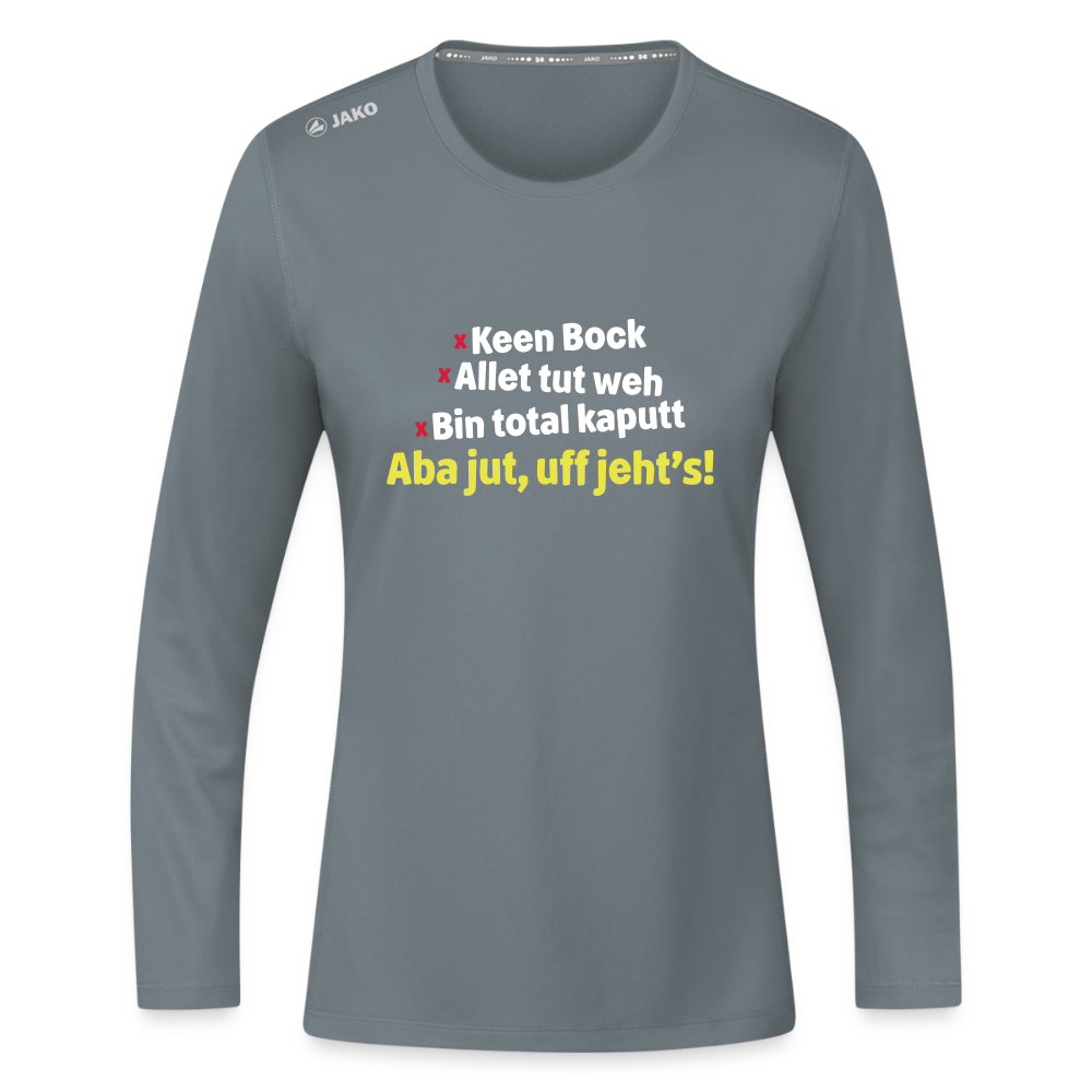 aba jut, uff jeht's! - Frauen Sport Langarmshirt - Grau