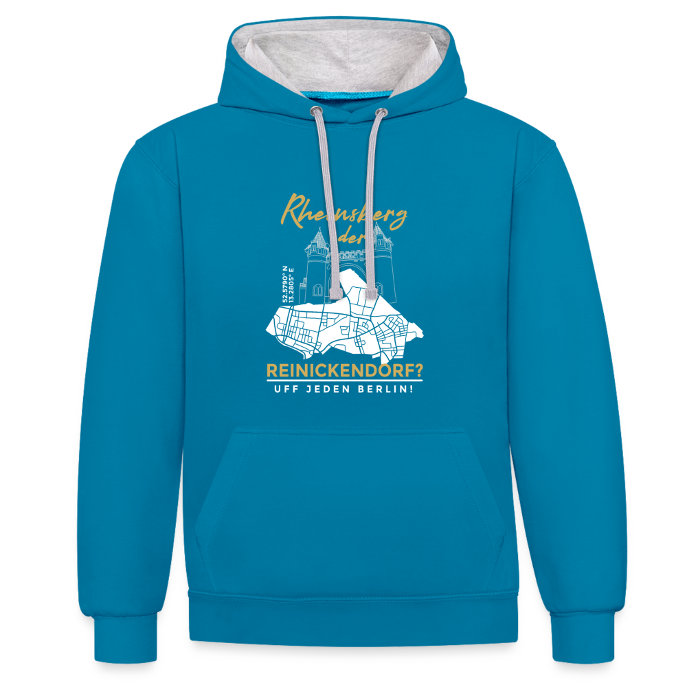 Rheinsberg Oder Reinickendorf - Kontrast Hoodie - Pfauenblau/Grau meliert