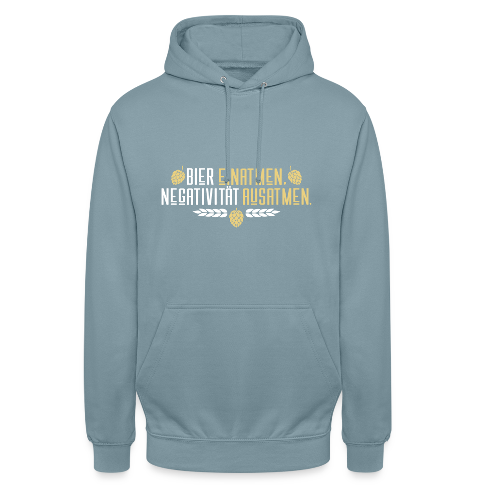 Bier einatmen, Negativität ausatmen. - Unisex Hoodie - Nebelblau