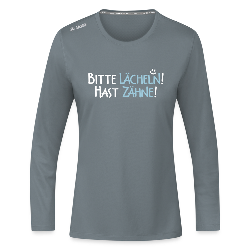 Bitte lächeln! Hast Zähne! - Frauen Sport Langarmshirt - Grau