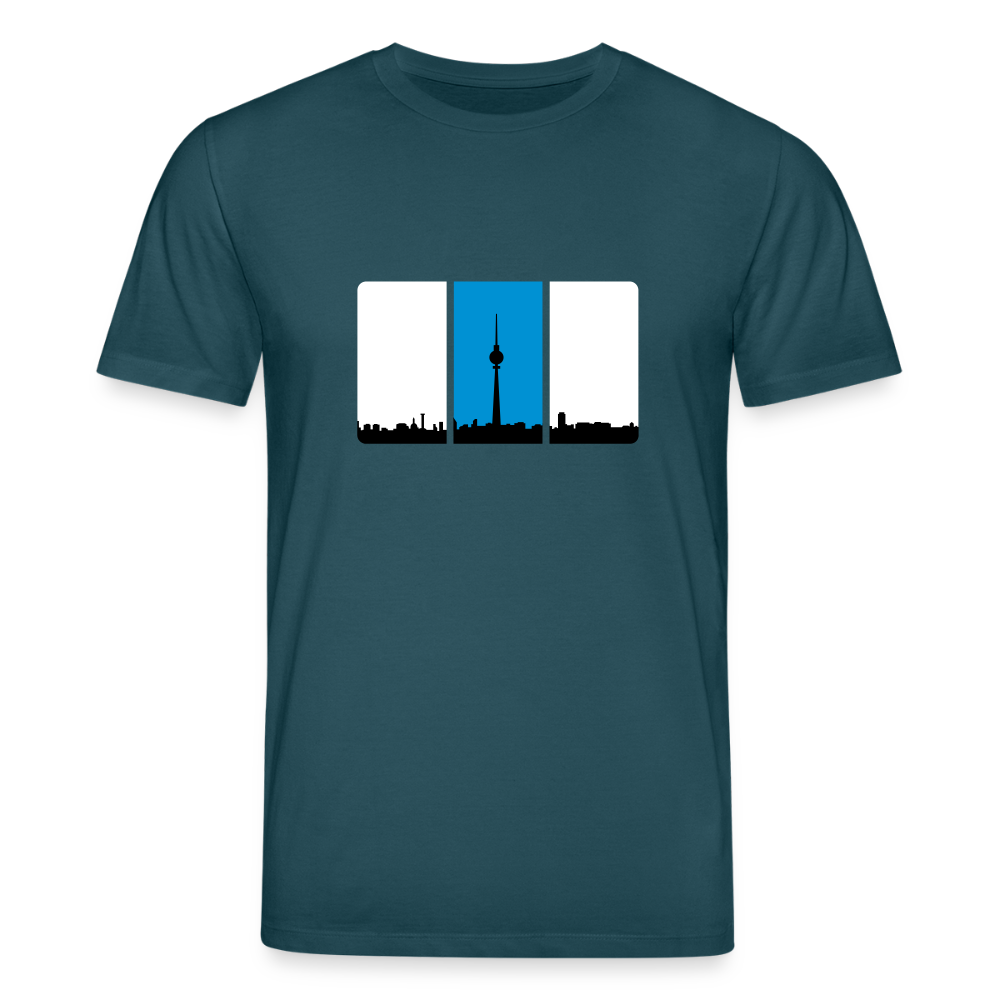 Berliner Skyline in Streifen - Unisex Bio T-Shirt - Dunkles Petrol