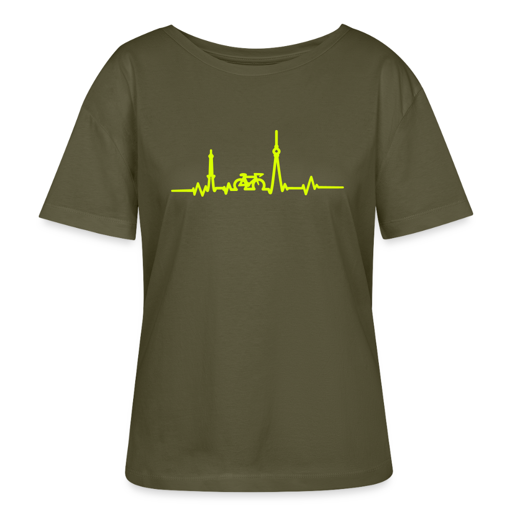 Herzschlag für Fahrradfahrer - Relaxed Rundhals Frauen Bio-T-Shirt - Khaki