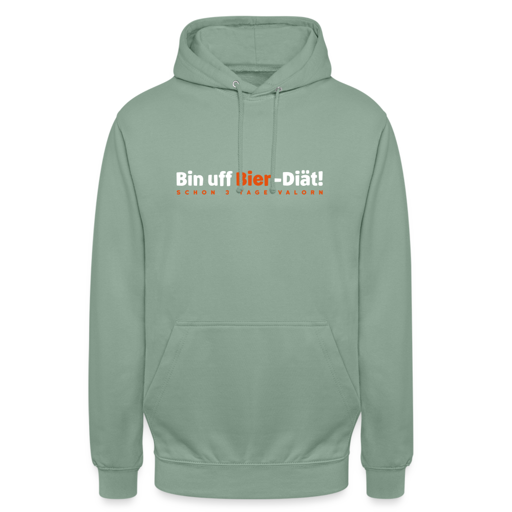 Bin uff Bier-Diät! (schon 3 Tage valorn) - Unisex Hoodie - Graugrün