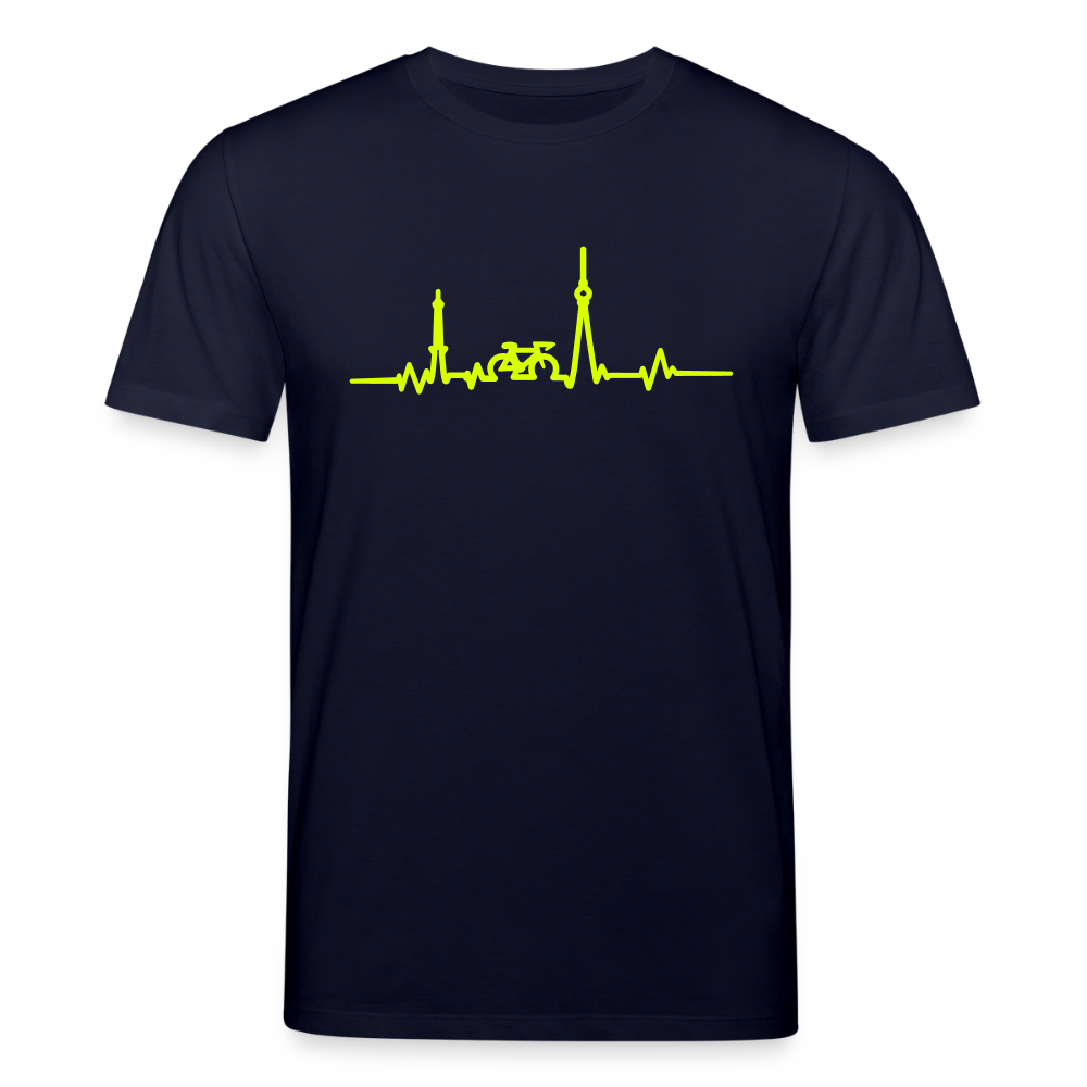 Herzschlag für Fahrradfahrer - Unisex Bio T-Shirt - Navy