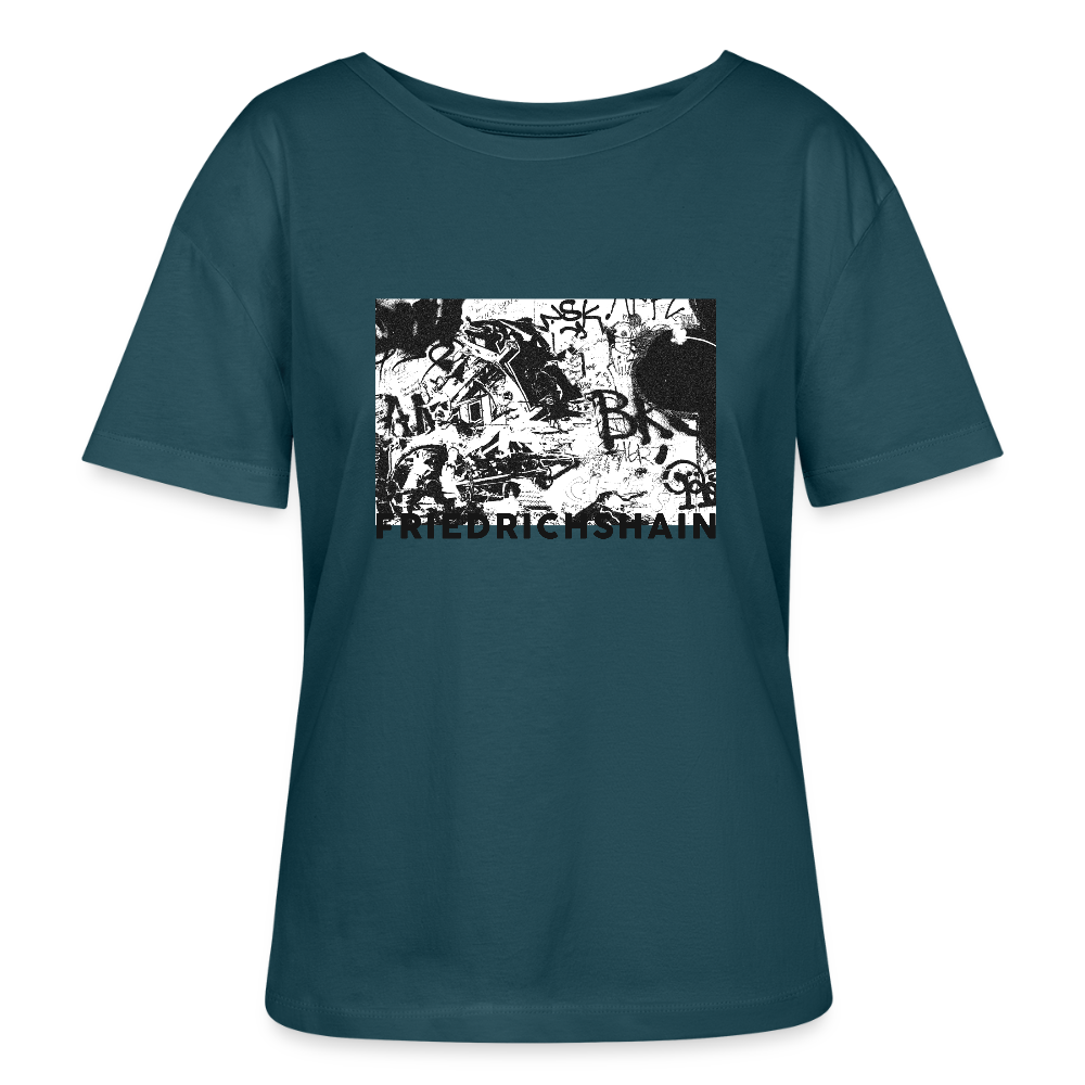Friedrichshain Graffiti - Relaxed Rundhals Frauen Bio-T-Shirt - Dunkles Petrol