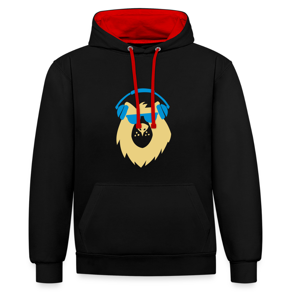 Bär mit Kopfhörern - Kontrast Hoodie - Schwarz/Rot