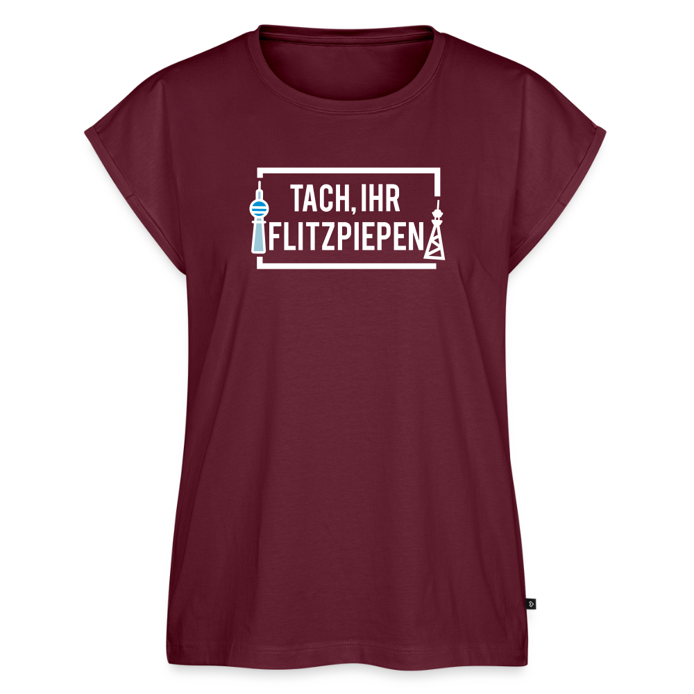 Tach ihr Flitzpiepen - Frauen T-Shirt mit gerollten Ärmeln - Burgunderrot