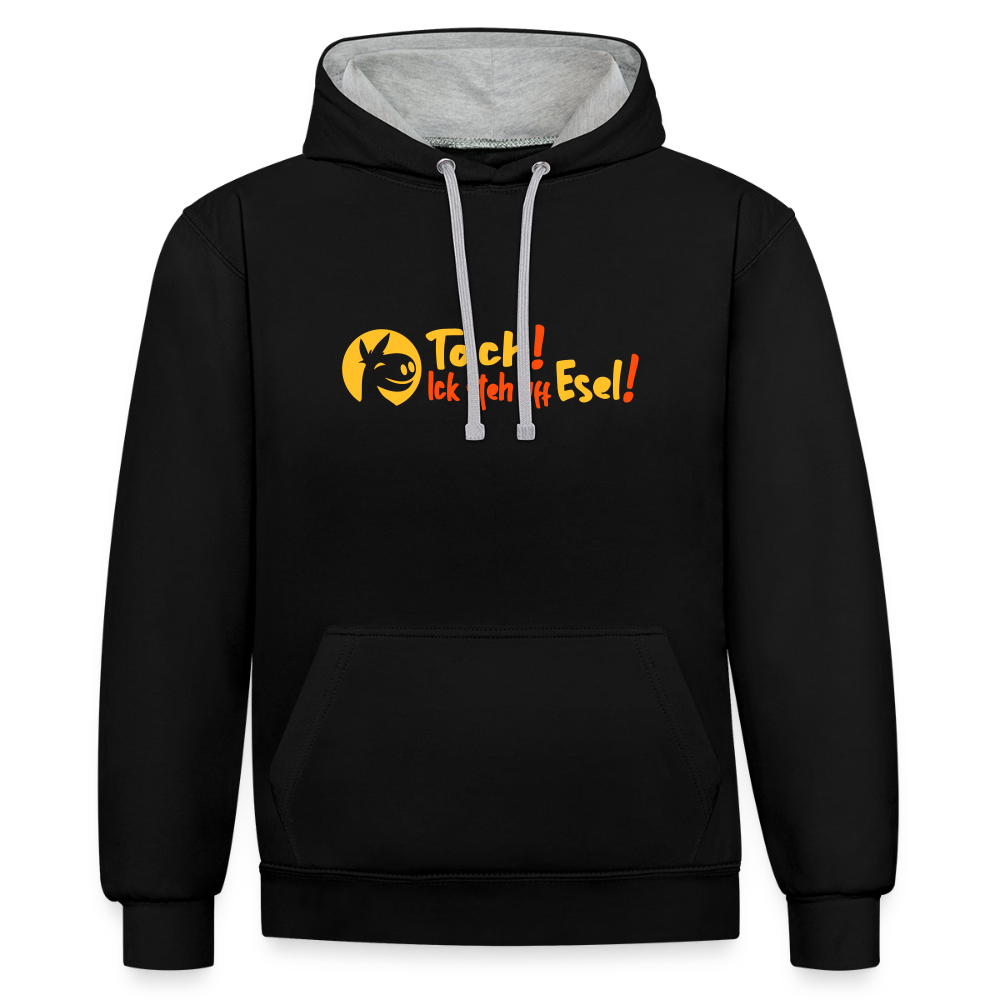 Tach! Ick steh uff Esel! - Kontrast Hoodie - Schwarz/Grau meliert