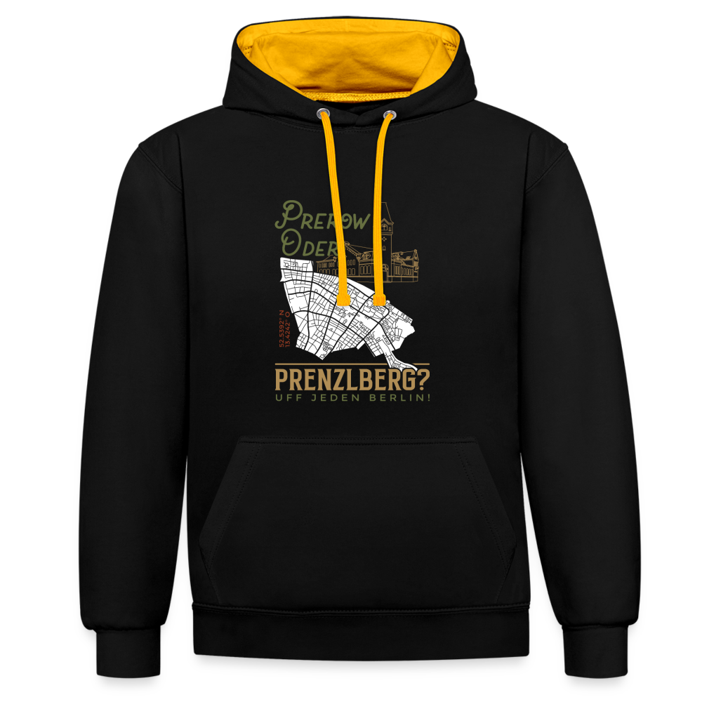 Prerow oder Prenzlberg - Kontrast Hoodie - Schwarz/Gold
