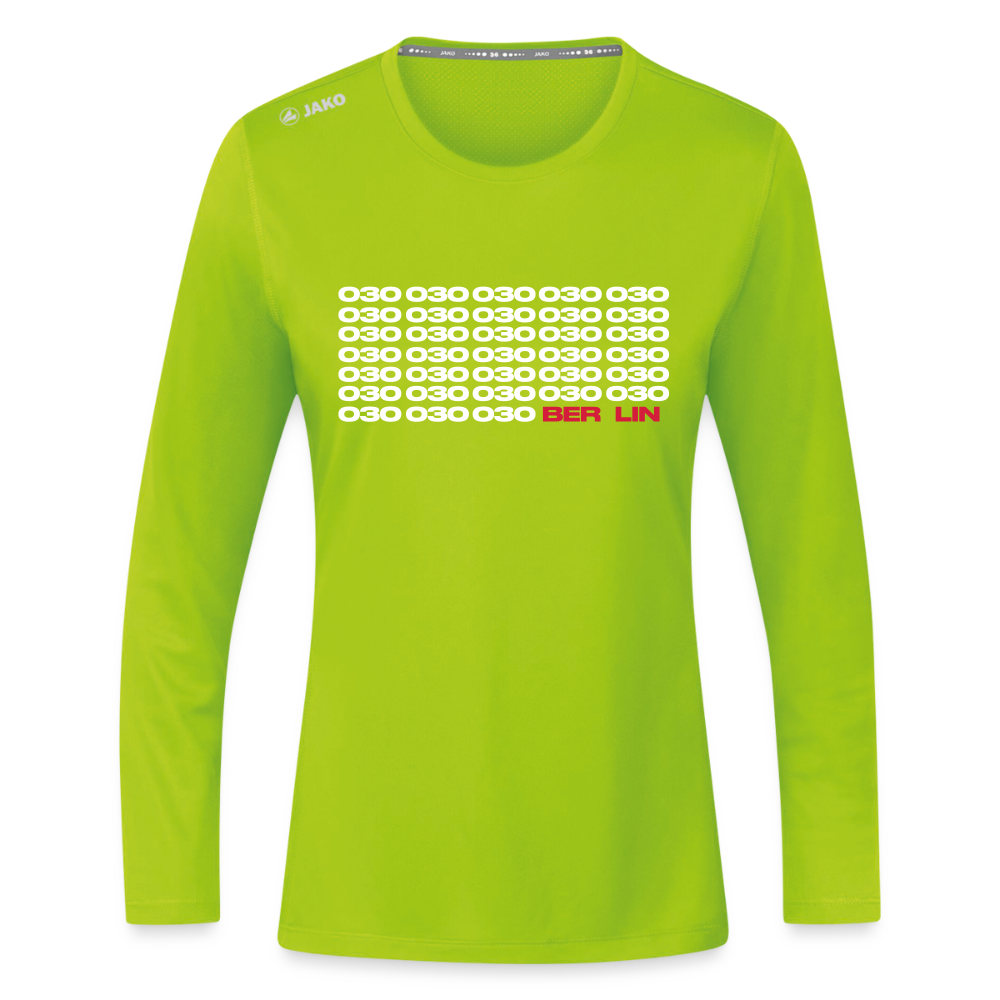 030 Berlin - Frauen Sport Langarmshirt - Neongrün
