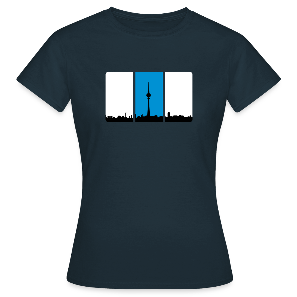 Berliner Skyline in Streifen - Frauen Premium T-Shirt - Navy