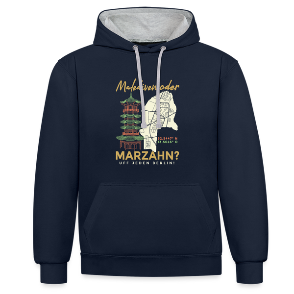 Malediven Oder Marzahn - Kontrast Hoodie - Navy/Grau meliert