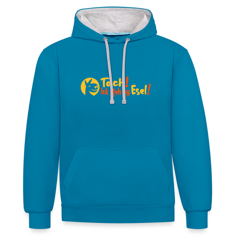 Tach! Ick steh uff Esel! - Kontrast Hoodie - Pfauenblau/Grau meliert