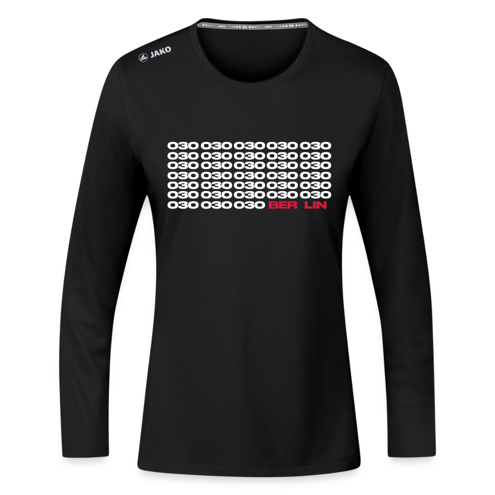 030 Berlin - Frauen Sport Langarmshirt - Schwarz