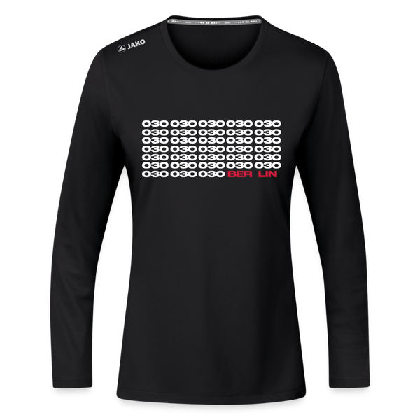 030 Berlin - Frauen Sport Langarmshirt - Schwarz