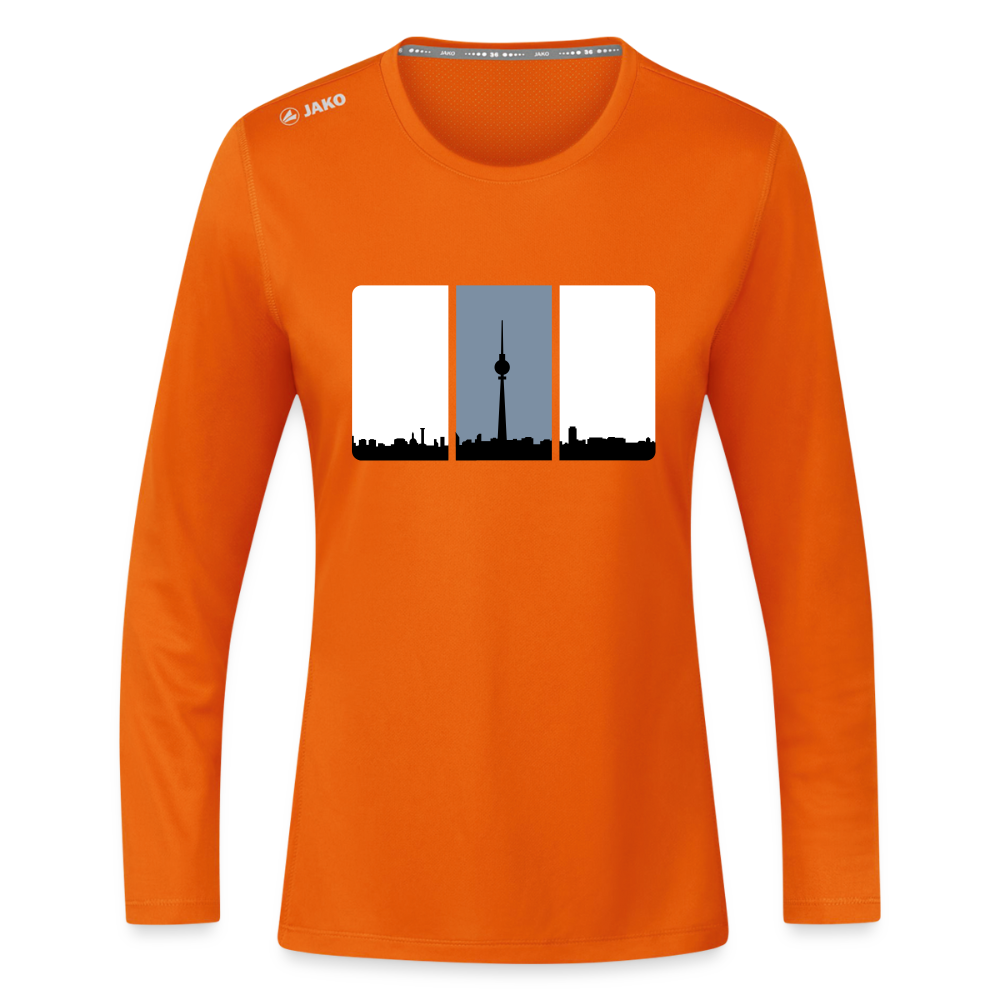 Berliner Skyline in Streifen - Frauen Sport Langarmshirt - Neonorange