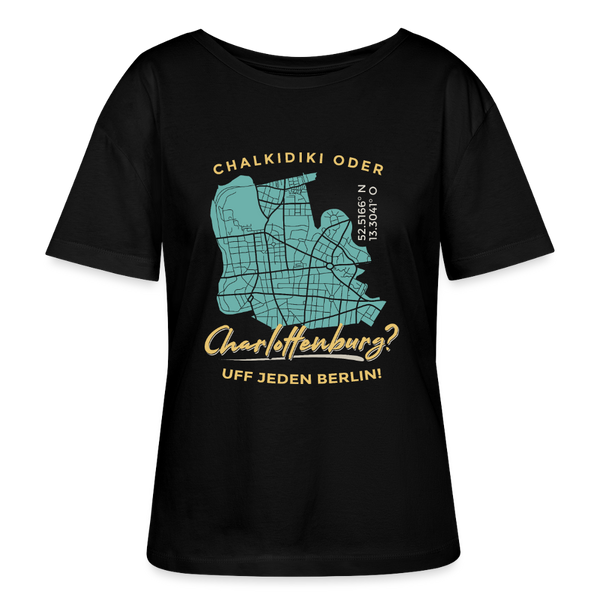 Chalkidiki oder Charlottenburg - Relaxed Rundhals Frauen Bio-T-Shirt - Schwarz