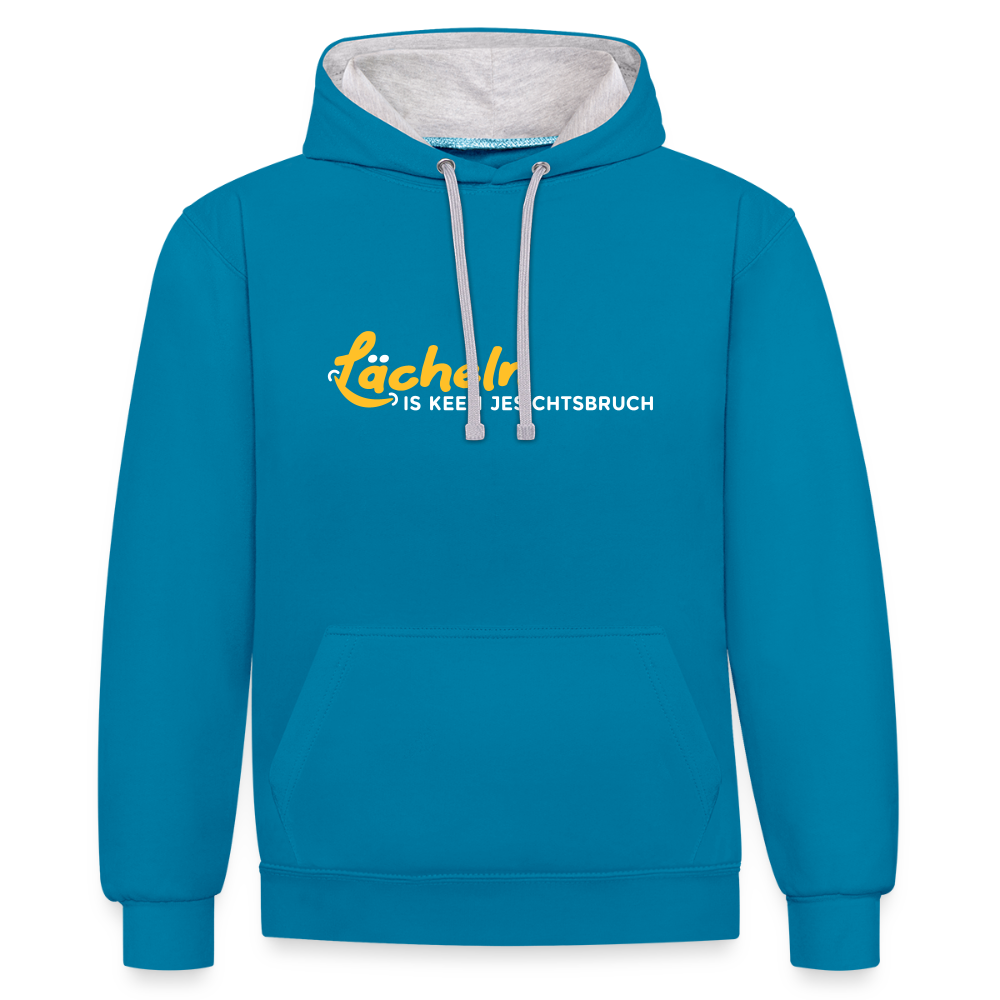 Lächeln is keen Jesichtsbruch - Kontrast Hoodie - Pfauenblau/Grau meliert