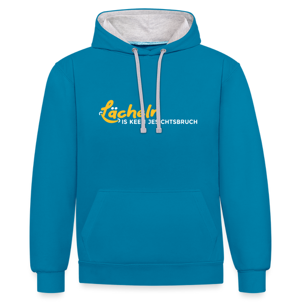 Lächeln is keen Jesichtsbruch - Kontrast Hoodie - Pfauenblau/Grau meliert
