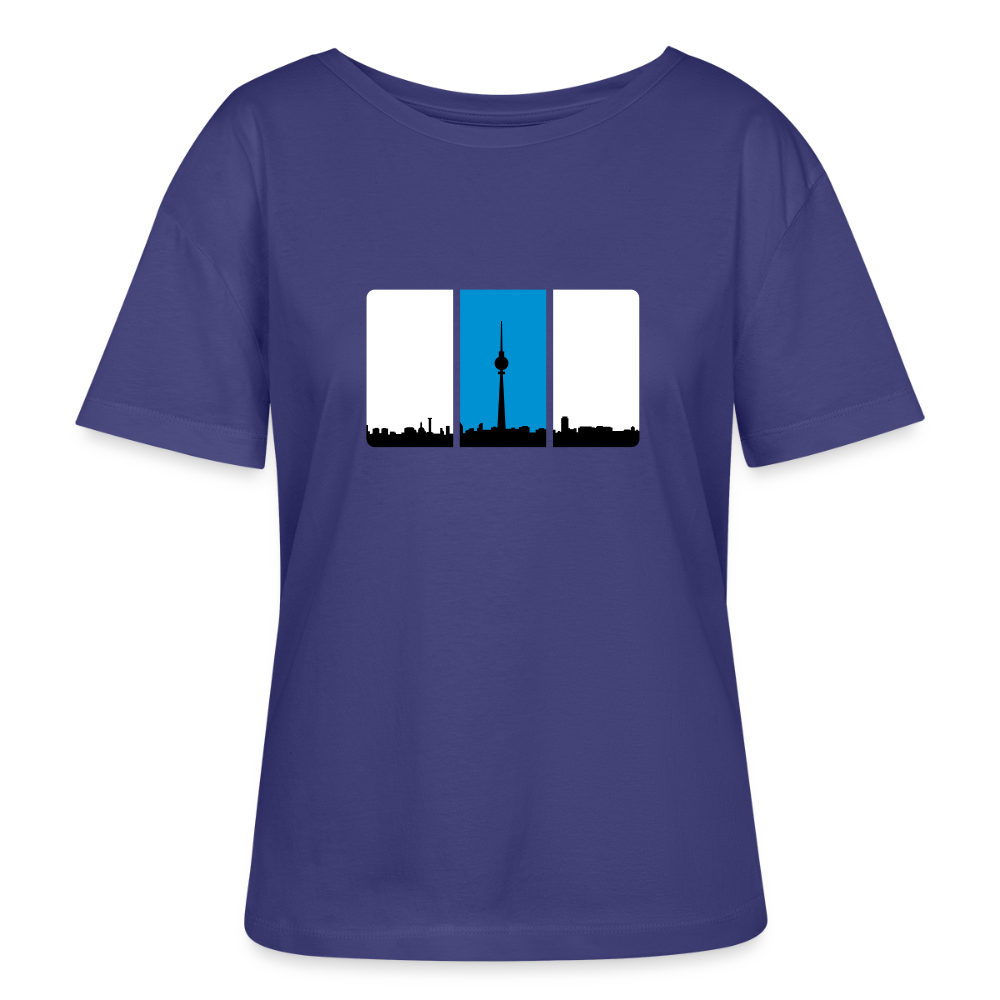 Berliner Skyline in Streifen - Relaxed Rundhals Frauen Bio-T-Shirt - Dämmerung