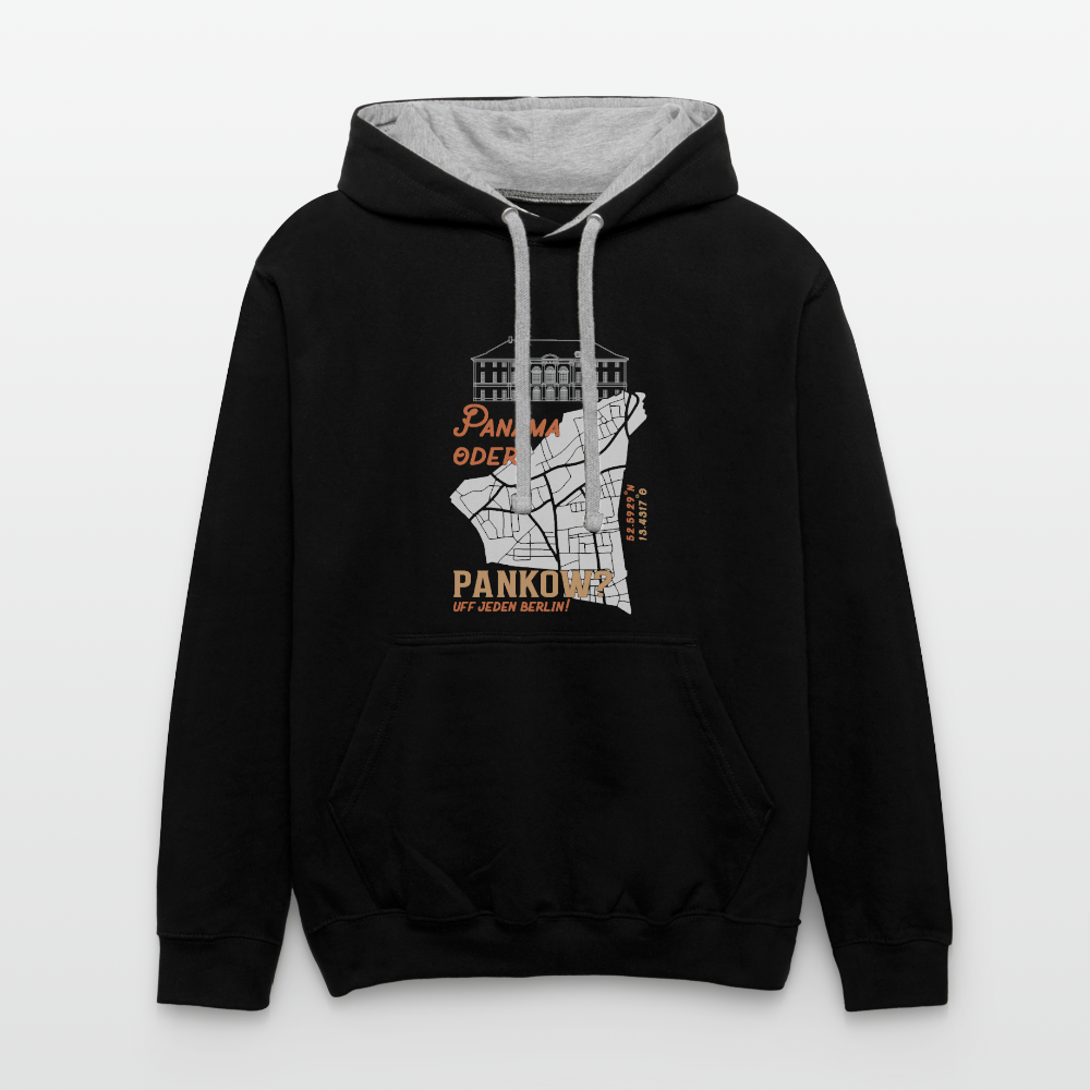 Panama oder Pankow - Kontrast Hoodie - Schwarz/Grau meliert