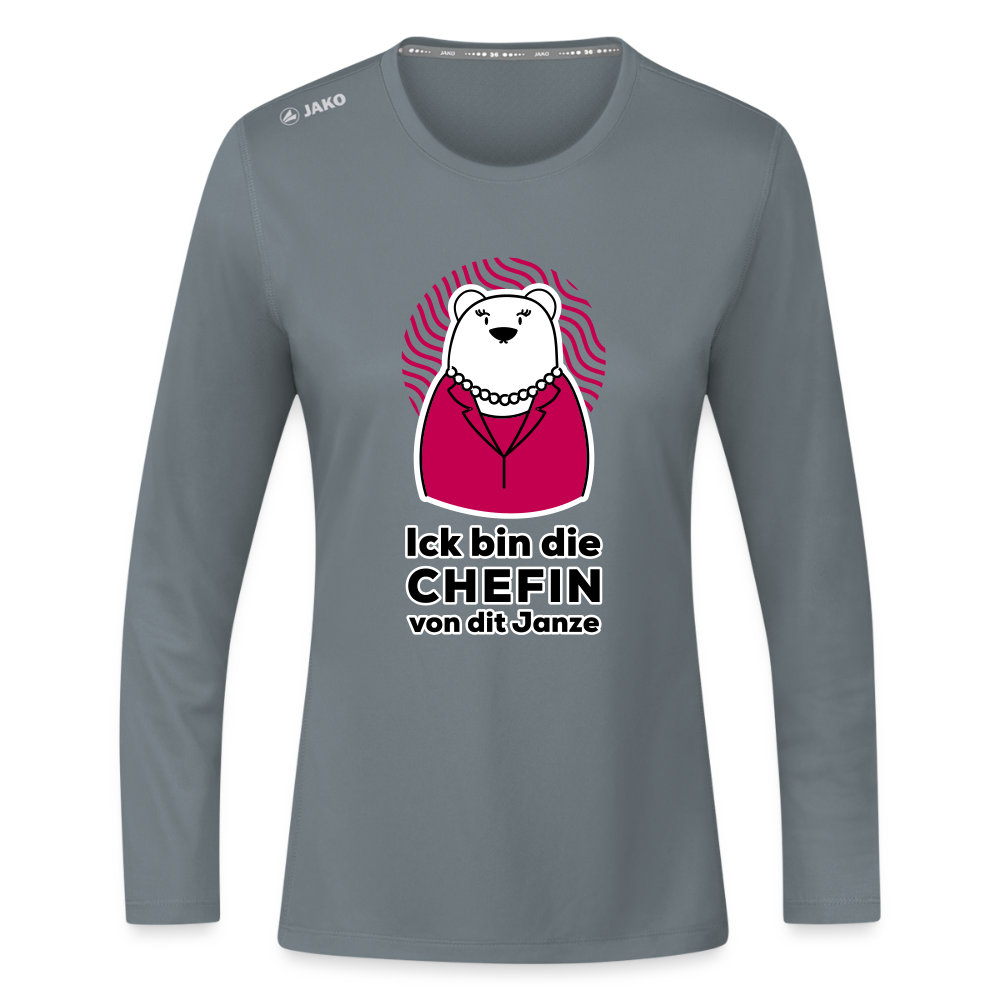 Chefin - Frauen Sport Langarmshirt - Grau