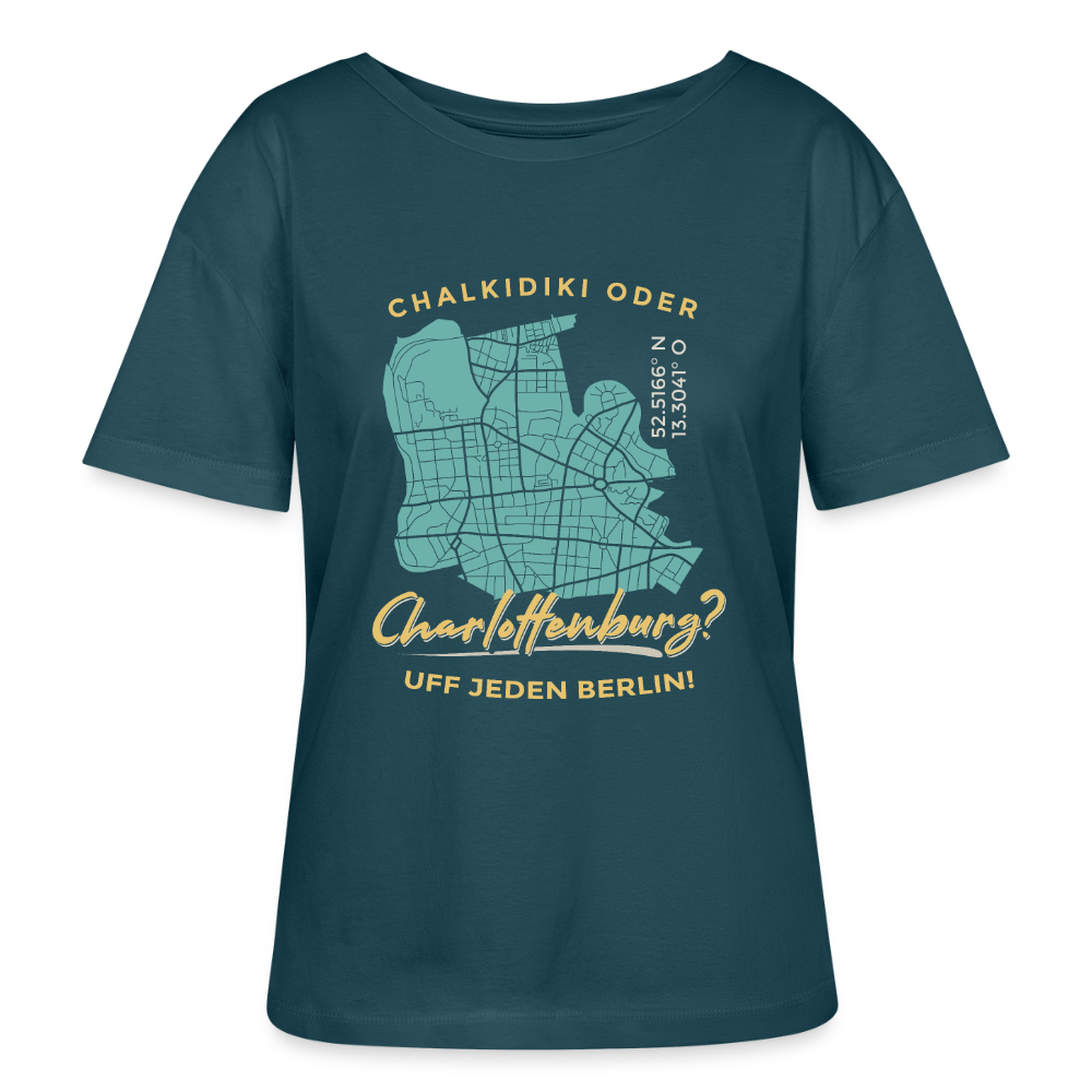 Chalkidiki oder Charlottenburg - Relaxed Rundhals Frauen Bio-T-Shirt - Dunkles Petrol