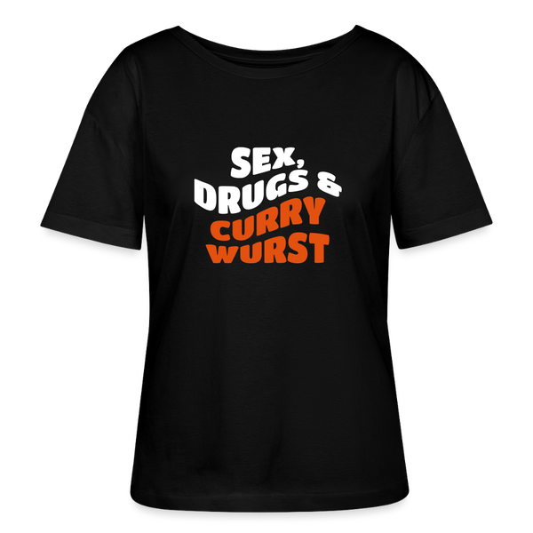 Sex, Drucks & Currywurst - Relaxed Rundhals Frauen Bio-T-Shirt - Schwarz