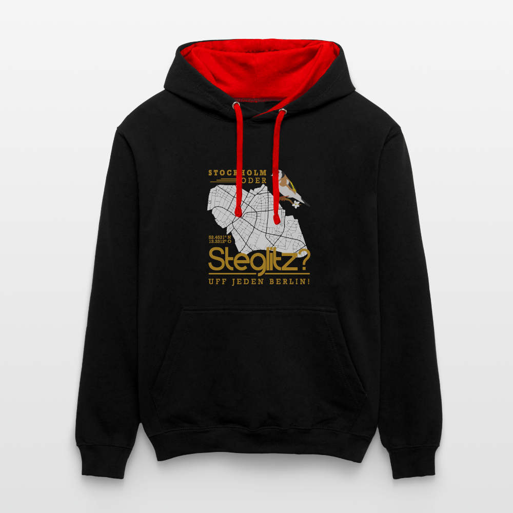 Stockholm oder Steglitz - Kontrast Hoodie - Schwarz/Rot