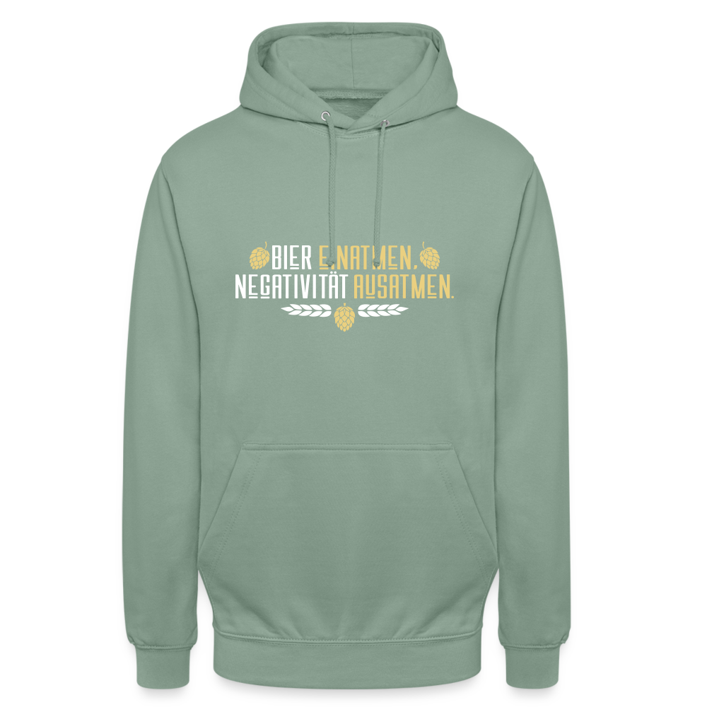 Bier einatmen, Negativität ausatmen. - Unisex Hoodie - Graugrün