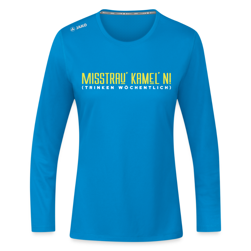 Misstrau' Kamel'n! (trinken wöchentlich) - Frauen Sport Langarmshirt - Saphirblau