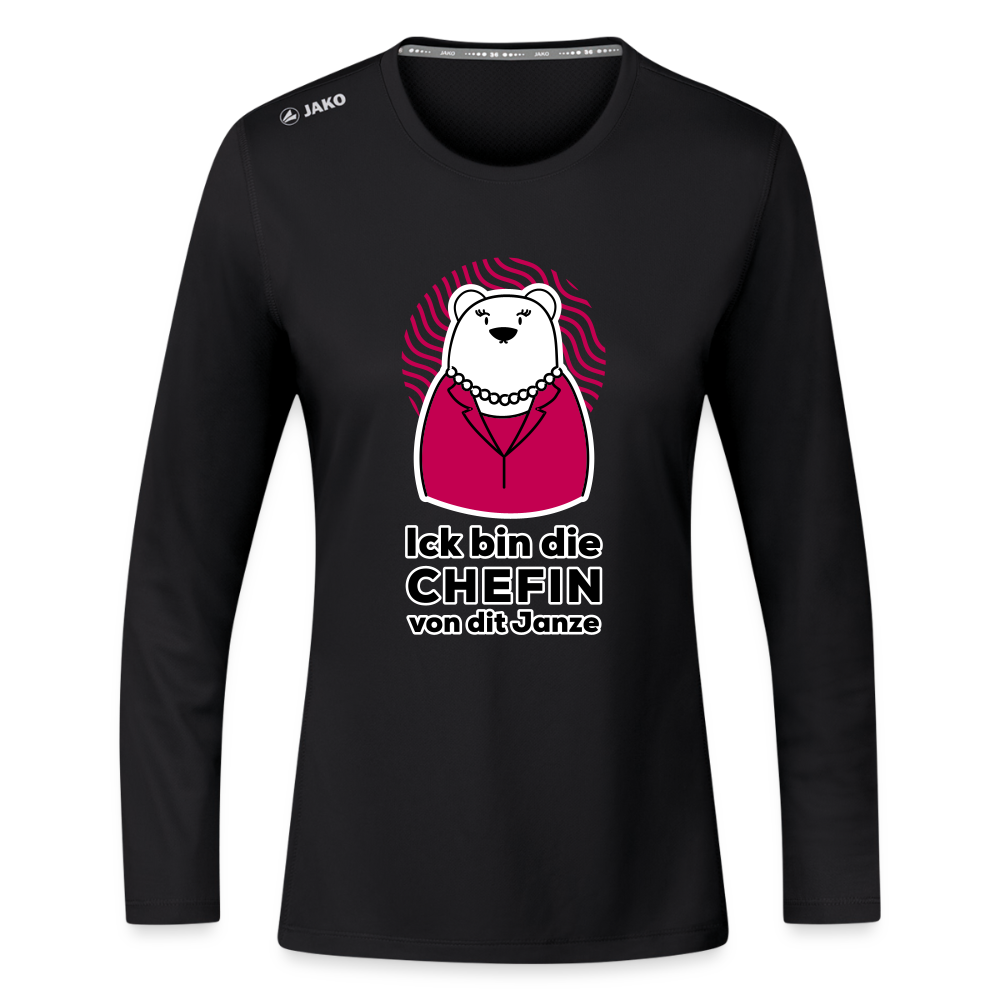 Chefin - Frauen Sport Langarmshirt - Schwarz