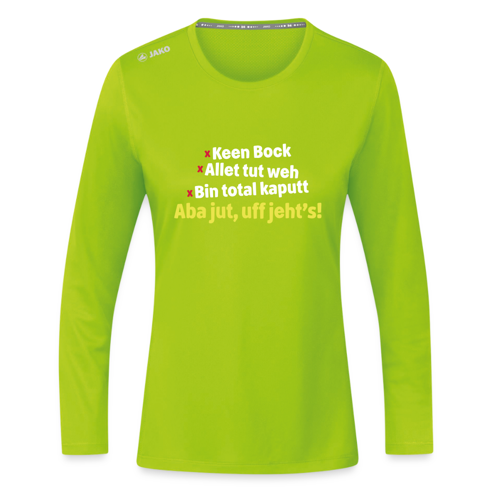 aba jut, uff jeht's! - Frauen Sport Langarmshirt - Neongrün