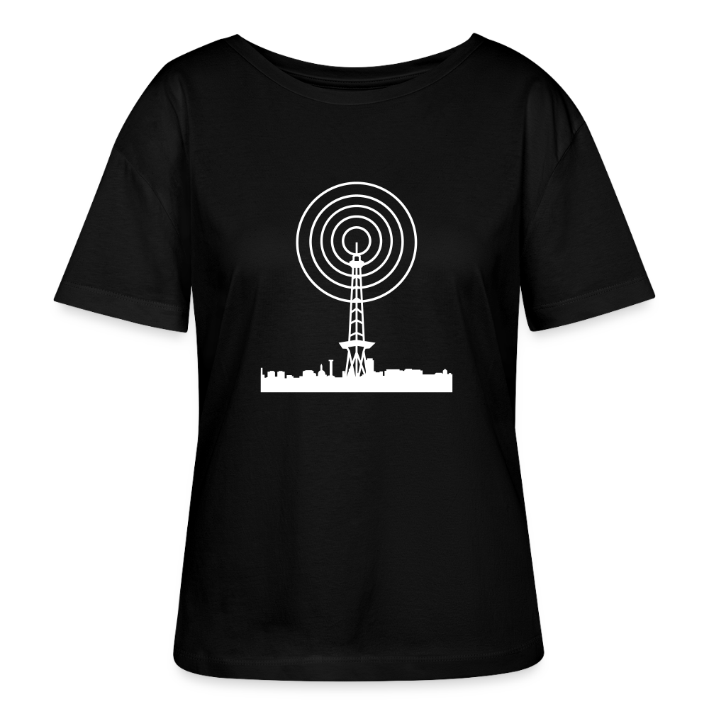 Funkturm im Fokus - Relaxed Rundhals Frauen Bio-T-Shirt - Schwarz