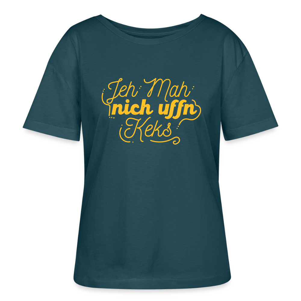 Jeh mah nich uffn Keks gelb - Relaxed Rundhals Frauen Bio-T-Shirt - Dunkles Petrol
