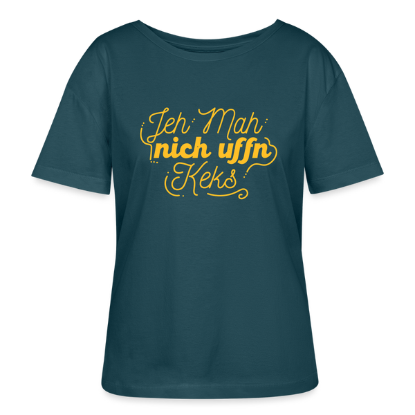 Jeh mah nich uffn Keks gelb - Relaxed Rundhals Frauen Bio-T-Shirt - Dunkles Petrol