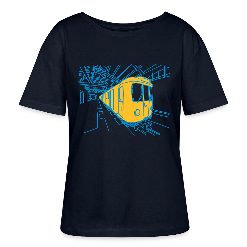 U-Bahn in Linien - Relaxed Rundhals Frauen Bio-T-Shirt - Navy