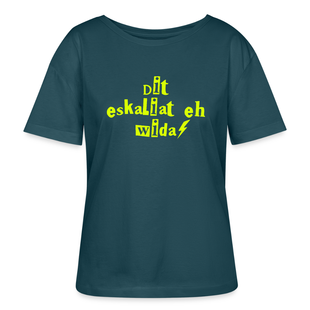 Dit eskaliat eh wilda  - Relaxed Rundhals Frauen Bio-T-Shirt - Dunkles Petrol