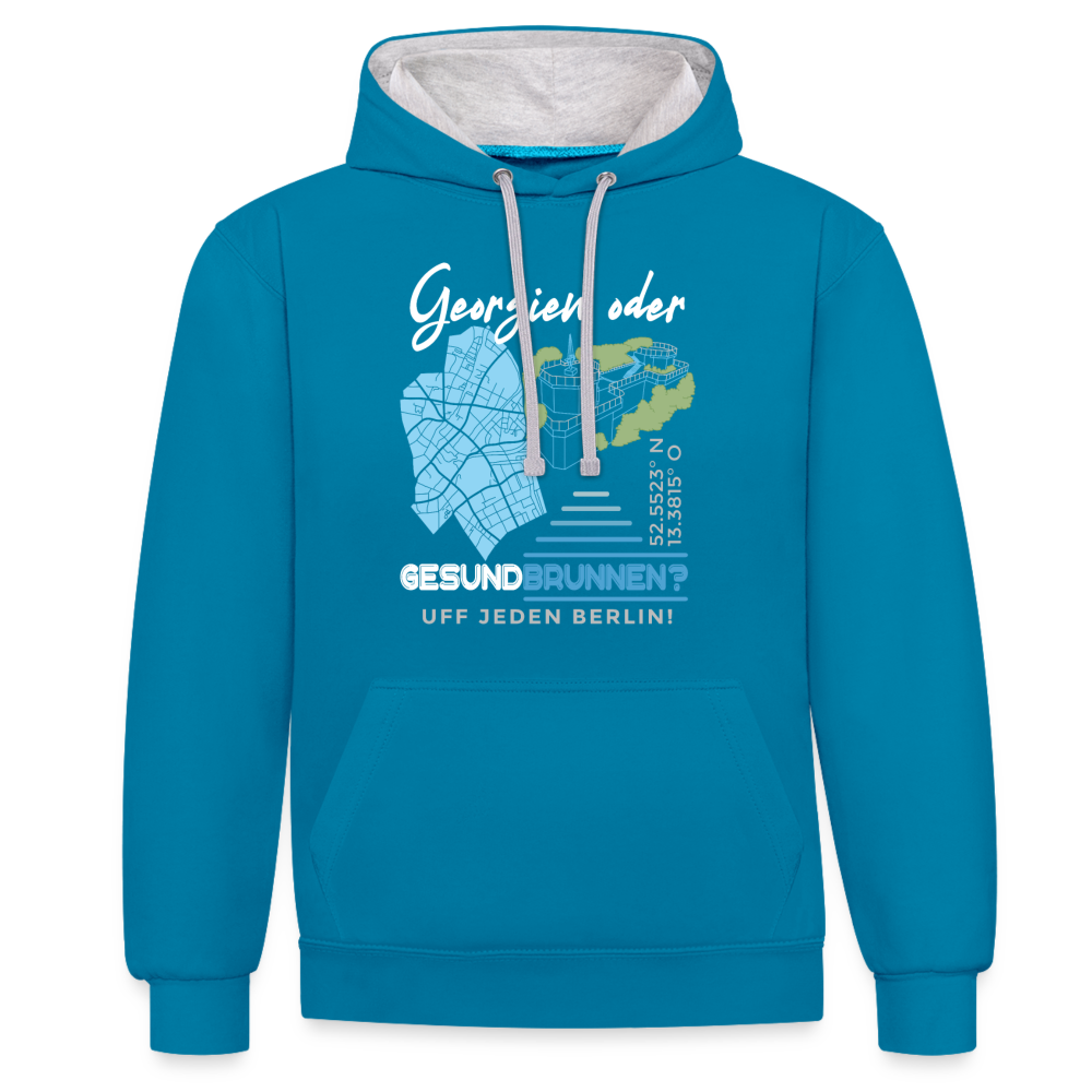 Georgien oder Gesundbrunnen - Kontrast Hoodie - Pfauenblau/Grau meliert