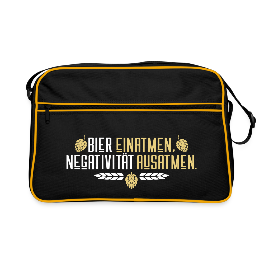 Bier einatmen, Negativität ausatmen. - Retro Tasche - Schwarz/Gold