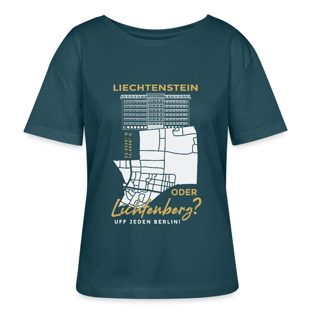 Liechtenstein oder Lichtenberg - Relaxed Rundhals Frauen Bio-T-Shirt - Dunkles Petrol